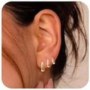 3 Pairs Gold Chunky Hoop Earrings for Women,14K Gold Plated Huggie Thick Open Hypoallergenic Huggie Hoop Set Jewelry for Women's Gifts