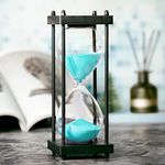 Hourglass Timer 60 Minute, Black Wooden Frame Decorative Sand Timer (Green Sand, Large Size)