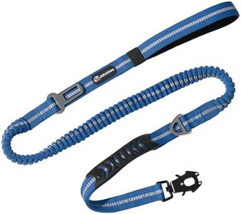 Heavy Duty Tactical Bungee Dog Leash, 4-6FT Shock Absorbing Tactical Dog Leash with 2 Padded Handles, Metal Carabiner Clip,Car Seatbelt, Reflective Dog Leash for Medium Large Dogs (Blue)