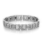 Gem Stone King Men’s Diamond Brush Finished Tungsten Link Bracelet with Shiny Polished Connector Links and 5 White Lab Grown Diamonds, One Size, Metal Gemstone, Lab Grown Diamonds Diamond