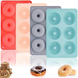 Garloy 4Pack Donut Pan Silicone Baking Mold,6 Full-Size Non-Stick Silicone Doughnut Pan Set,Make Perfect Donut Cake Biscuit Bagels, BPA FREE and Dishwasher Safe(Multicolor)