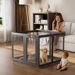 ClimbHope Clear Acrylic Dog Playpen Indoor, Puppy Cat Small Pet Play Pen, Pet Cat Playpen for Rabbits, Dog Fence Crate Kennel Whelping Cage (35", Black, 8 Panel)