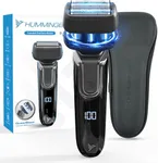 HUMMINGBIRD MK7 Premium Foil Face Shaver, Four Blade Foil Shaver with Long Hair Leveler, Electric Razor for Men, Waterproof Wet & Dry Shave, Cordless USB-C Rechargeable, LED Display, Travel Case
