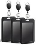 Pawfly Sliding Badge Holder Hard Black Vertical Plastic Card Case Protector with Retractable Badge Reel Carabiner for Office School ID Credit Proximity Key Card Driver’s License and Pass, 3 Pack