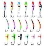 BASSDASH Ice Fishing Lure Kit Glowing Paint Jigs for Winter Ice Jigging Crappie Sunfish Perch Walleye Pike with Tackle Box (BI05-18pcs Assorted Perch/Walleye/Pike jigs)