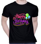 CreativiT Graphic Printed T-Shirt for Unisex Happy Birthday Color Tshirt | Casual Half Sleeve Round Neck T-Shirt | 100% Cotton | D00868-94_Black_XXX-Large