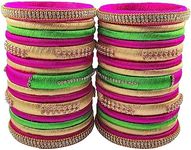 GOELX Silk Thread Bangles Handcrafted Stylish Elegant 30 Bangles with Designer Work with Rhinestones (Multicolor, 2.4)