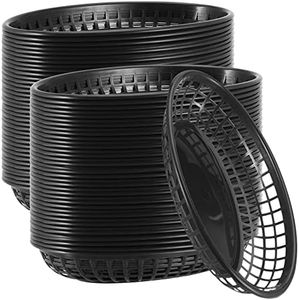 MUKCHAP 60 Pack Black Plastic Fast Food Baskets, 9 x 5.6 x 1.5 Inch Oval Fast Food Serving Baskets, Restaurant Serving Baskets for Bread, Fried Chicken, Burgers, Sandwiches, Fries