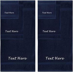 Personalized Towels Set - 6 Pack Super Soft & Absorbent Turkish Cotton Towels for Bathroom, Spa, Gym, Pool and Hotels - Includes 2 Bath Towels, 2 Hand Towels, 2 Washcloths - Navy Towel Set