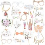 Wedding Bridal Shower Photo Booth Props, 23 Pieces Rose Gold Bachelorette Party Decorations Photo Booth for Bridal Shower Girls Night Out Hen Party Gift Accessories Wedding Favor Supplies