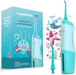 AquaSonic Kids' Water Flosser for Ages 6+ | Standard Nozzle, Orthodontic Nozzle & Waterproof Stickers | 4 Flossing Modes | Aquarium Adventures Theme (Blue)