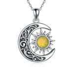 VONALA Sun and Moon Necklace S925 Sterling Silver Crescent Moon Star Pendant Celtic Moon Opal Necklace Vintage Oxidized Black Witchy Jewelry Gift for Women Teens Girls Birthday