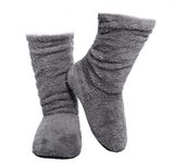 FRALOSHA Women's Booties Slippers Indoor Super Soft Warm Cozy Fuzzy Lined Slipper Boots with Anti-Slip Slipper Socks (27cm, Grey)