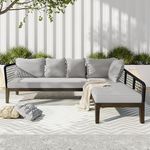 Merax L-Shaped Patio Sofa with Removable Cushions, All-Weather Outdoor Conversation Set with Throw Pillows for Garden, Lawn, Poolside, Grey