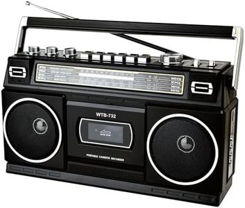 WISCENT Vintage Classic 80s Style Boombox, Cassette Player with Bluetooth, AM/FM/SW Radio, 24W Stereo Speakers, USB/SD Card Slots, Headphone Jack, Black