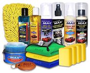 MAX Premium Car Care Kit - EXTREME (6 Pc of 200 ML, 3 Pc Microfiber Cloth 800 GSM, 1 Pc Microfiber Wash Mitt, 1 Pc Auto Wax Polish, 4 Pc Foam and 1 Pc Keychain) for Car Cleaning, Washing and Polishing