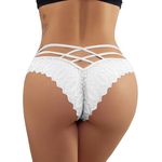 ROSVAJFY Women’s Sexy Floral Lace Panties Criss Cross Back Bikini Briefs Low Rise Cheeky Underwear Hollow Out Knickers Soft Stretchy Hipster Cute Thong G-String (White, L)