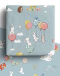 4 x Bunnies and Balloons Wrapping Paper Sheets 70cm x 50cm - Premium Recyclable Baby Blue Animal Gift Wrap Perfect for Mother's Day, Easter, New Baby Boy or Girl and more.