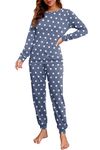 VINTATRE Womens Pajama Sets Long Sleeve Sleepwear Nightwear Soft Pjs Lounge Sets with Pockets FP-Blue Star-M