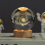 Desidiya Galaxy 3D Crystal Ball Night Light with Wooden Base - LED USB Table Lamp for Kids, Teens, and Home Decor