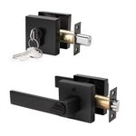 KNOBWELL Heavy Duty Exterior Door Knob with Double Cylinder Deadbolt, Solid Steel Square Entry Door Handle Lever with Deadbolt Set for Front Door or Office, Matte Black Finish,1 Pack