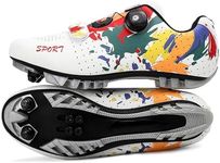 Hixingo Cycling Shoes Mens Womens, Colorful Graffiti Printing MTB Bicycle Shoes Sneaker Bike Breathable Mountain Shoes Spin Shoestring Compatible Cleat Shoe, SPD Compatible White