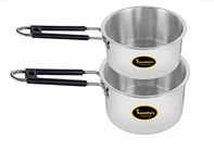 Kanshita's Rasoiware Polished Aluminium Tea Pan/Sauce Pan/Milk Pan 500 Ml & 1000 Ml Silver- Pack Of 2