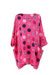 LushStyleUK New Ladies Italian Multicolor Polka Dot Cotton Top Women Lagenlook Top Plus Size (Fuchsia)