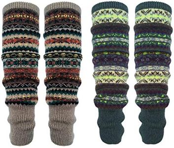 HUAMULAN 2 Pair Women Long Leg Warmers Winter Bohemian Cover Boot Cuffs Knit Crochet Over Knee Christmas Boho