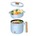 Audecook Hot Pot Electric with Steamer, 1.8L Portable Mini Travel Cooker, Multifunctional Non-Stick Electric Skillet for Stir Fry/Stew/Steam, Perfect for Ramen Noodles/Pasta/Egg/Soup/Oatmeal(Blue)