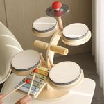 Urdhva Retail Wooden Montessori Musical Instrument Drum Table for Kids - Includes Drum Set, Cymbal and Bells, Xylophone Toy Set | Percussion Musical Set (Multi Functional Drum Set)