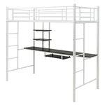 Multigot Bunk Bed with Desk, 2-Side Ladder Single Loft Bed with Open Shelves and Safety Guardrail, Metal Frame High Sleeper for Kids Teenagers Adults (White)