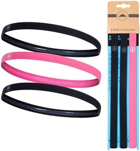 Tough Headwear Athletic Headband Set - Thin Headbands for Women - Elastic Sport Hair Bands Men - Skinny Sports Hairbands - Non Slip Athletic Head Bands for Sports - Black