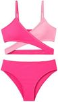 Aulyffo Girls Bikini Size 7 8,Two Piece Swimsuit Criss Cross Bathing Suit V-Neck Adjustable Shoulder Straps Girls' Swimwear Pink