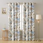 Cloth Fusion Printed Blackout Curtains 7 Feet Long Set of 2 Room Darkening Door Curtain with Grommet (Blue Blooms)