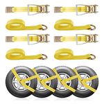 Tysun 4 Pack 2" x10'' Tie-Down Ratchet Straps with Flat Hook and Double Ratchet for Auto Hauling,Classic Yellow