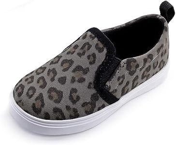 SKYWHEEL Toddler Canvas Shoes for Girls Slip On Leopard Tennis Sneaker Lightweight Flats Loafer Grey for Toddler Size 5/6/7/8/9/10