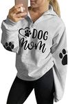 VILOVE Dog Mom Sweatshirt Women Dog Paw Print Cute Sweatshirt Funny Graphic Sweatshirts Dog Mama Long Sleeve Tees Tops, Light Gray, Medium