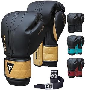 Mytra Fusion Guantes Boxeo Incluido con envolturas para Manos Gratis Guantes de Boxeo MMA Training Guantes Muay Thai Guantes Boxeo Mujer y Hombre (12-oz, Black/Gold)