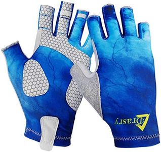 Drasry UV Protection Fishing Fingerless Gloves Men Women UPF 50+ SPF for Fishing Kayak Paddling Hiking Sailing Rowing Sun Gloves Blue