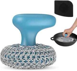 Purgreat Cast Iron Scrubber | Dish Scrub Brush | 316 Cast Iron Cleaner Chainmail Scrubber for Pan Skillet Cleaner - Blue