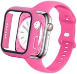 Silicone Bands and Case Compatible with Apple Watch Band 40mm 41mm 44mm 45mm, Sport Strap with Protective Cover with Tempered Glass iWatch Series 9 8 SE 7 6 5 4 3 Women Men (41mm, Hot Pink)