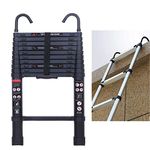 DICN Telescopic Aluminium Ladders with Hooks Detachable 10.5Ft 3.2M 330Lb Capacity Extendable Foldable Save Space Portable Multi Purpose Attic Loft Stepladder Climb for Home Office DIY Builder