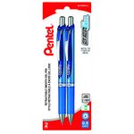 Pentel EnerGel Retractable Liquid Gel Rollerball Pen, 0.5mm Fine Needle Point, Blue Ink, 2PC Pack