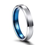 Greenpod 4mm Tungsten Wedding Band for Women Men Beveled Edge Engagement Rings Silver Blue Comfort Fit Size 7