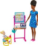 Barbie® Teacher Doll (Brunette),Toddler Doll (Blonde), Flip Board, Laptop, Backpack, Toddler Desk, Pet Turtle, Great Gift for Ages 3 Years Old & Up​