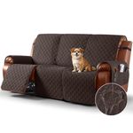 Ruaozz Waterproof Recliner Sofa Cover 1-Piece Couch Covers for Reclining Couches Reclining Sofa Cover Washable Furniture Protector with Elastic Straps Pocket for Kids, Pets (Chocolate, 3 Seater)