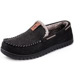 VeraCosy Men's Classic Moccasin Slippers Soft Faux Suede Memory Foam Closed-back Indoor House Shoes Black, 8 UK