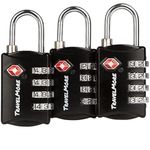 3-Pack TSA Luggage Lock with 4-Digit Combination | Set-Your-Own Padlock for Travel, Baggage, Suitcases & Backpacks | Luggage Locks | TSA Locks | Heavy-Duty Padlock | Black