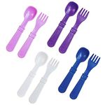 Re-Play Made in USA 8pk Toddler Feeding Utensils Spoon and Fork Set for Easy Baby, Toddler, Child Feeding - Amethyst, Purple, White, Navy (Violet+)